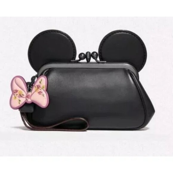 Coach Handbags - SOLD Coach 2018 X Disney Mickey Mouse Black Leather Kisslock Wristlet Limited ED